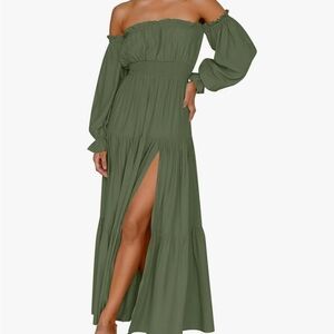 Elegant Green Off-Shoulder Maxi Dress